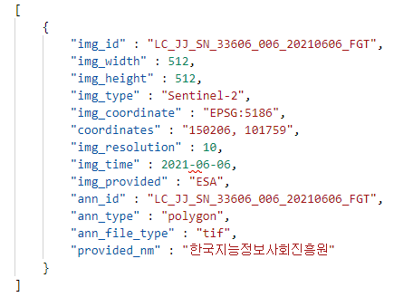 토지 피목지도 위성 이미지 메타데이터