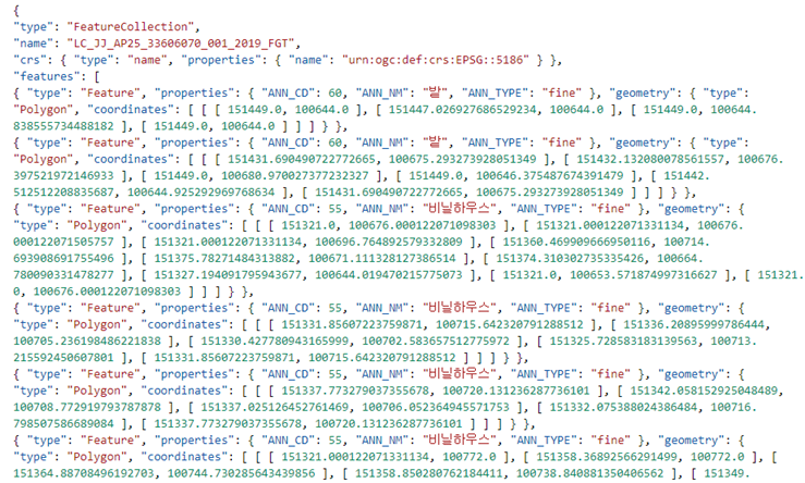 토지 피목지도 항공 이미지 JSON